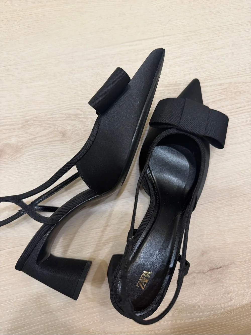Zara Black Bow Slingback Heeled Sandals